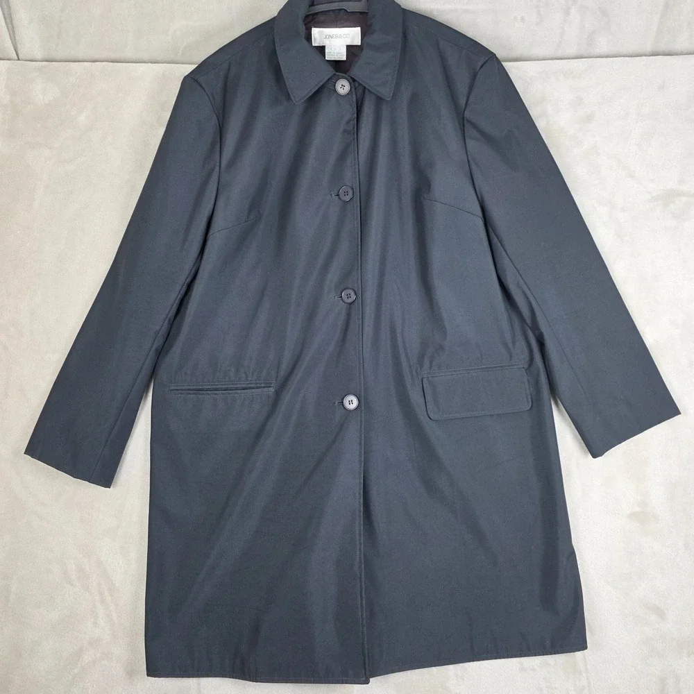 Vintage Jones & Co Coat Mens L Charcoal Gray‎ Button Front Overcoat Lined Korea